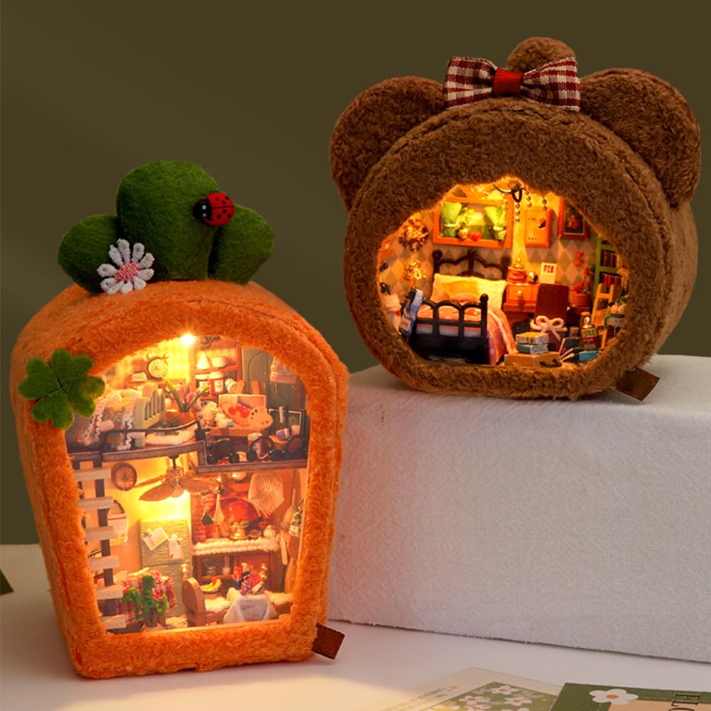 DIY Miniature Dollhouse with LED Lights Creative Modern Cabin Handmade Mini House Model, Furniture Scene, Mini Decorative Wooden Craft