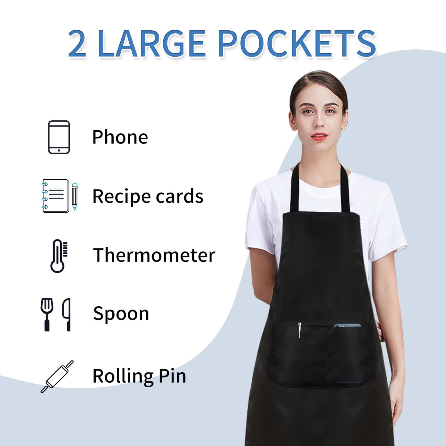 Nymmoata 12 Pack Plain Bib Aprons Bulk, Black Commercial Apron with 2 Pockets, Unisex Apron for Adults Painting Crafting BBQ Baking