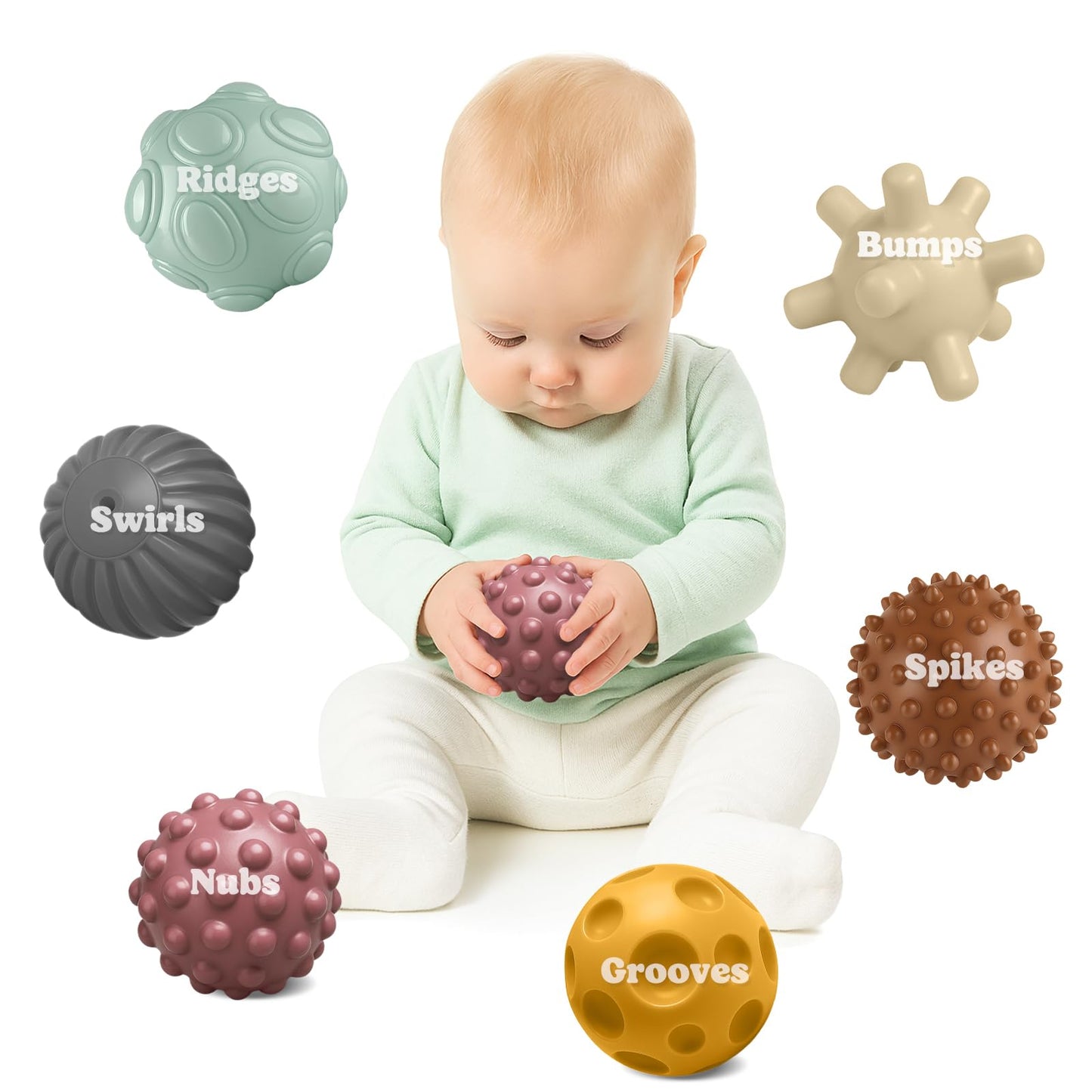 ROHSCE Sensory Balls for Babies 6-12 Months, 6PCS Textured Sensory Ball Set, Montessori Toy for Baby Development, Soft Infant Toy for Fine Motor Skills, Early Learning Gift for Baby