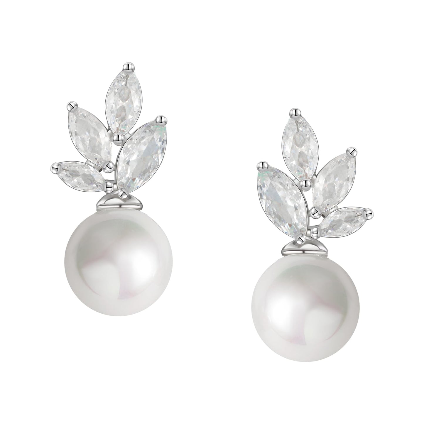 SWEETV Cubic Zirconia Pearl Drop Wedding Earrings for Brides, Ivory Bridal Pearl Earrings for Bridesmaid Jewelry Gift (07.Style 8)