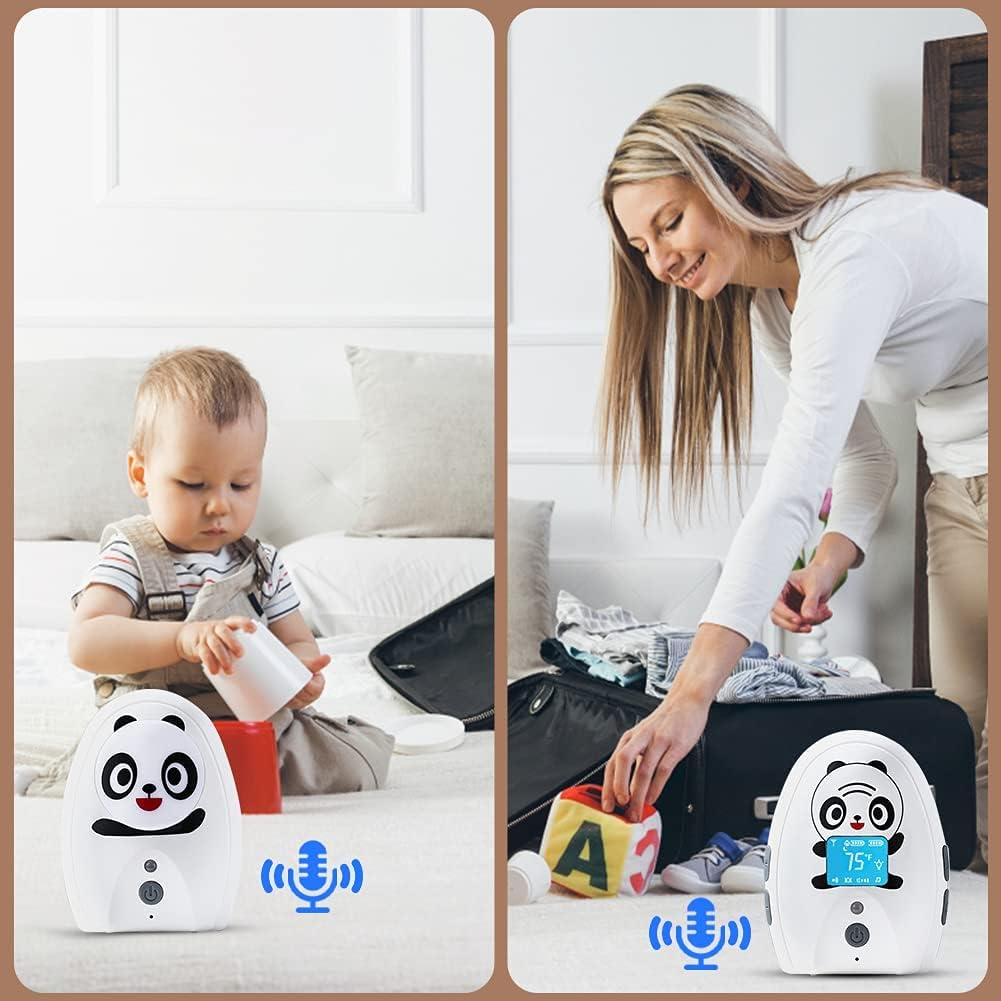 Audio Baby Monitor TimeFlys Mustang Panda, Both Unit Portable, Talk Back Intercom, Long Range up to 1000 ft, Temperature Monitoring and Warning, Lullabies, Vibration, LCD Display, Night Light