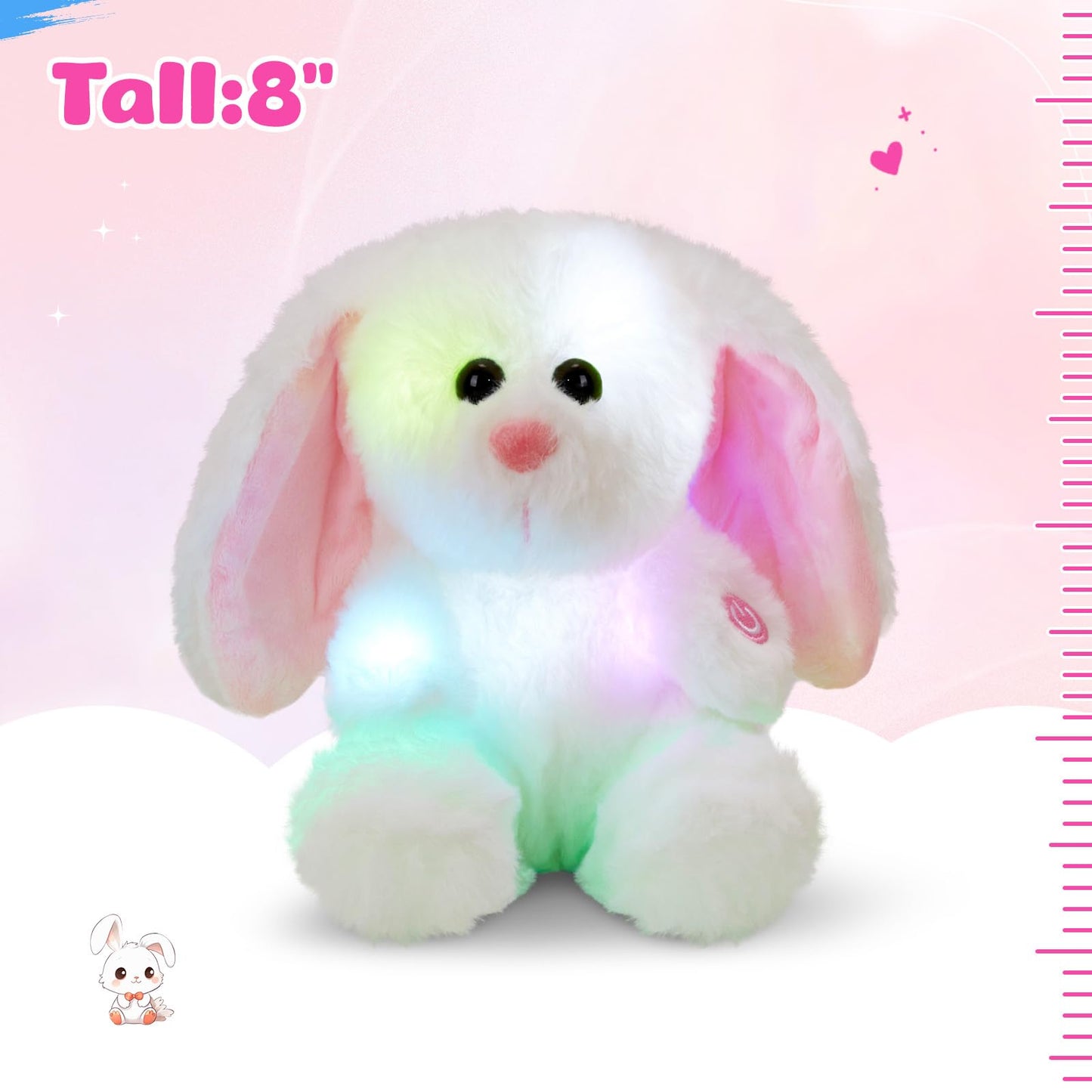 BSTAOFY Bunny Stuffed Animal, Light up White Bunny Soft Plush Toy LED Rabbit Lop Ear Night Light Stuffed Animals Easter Birthday Easter Christmas Festival Gift for Kids Toddlers, 8''