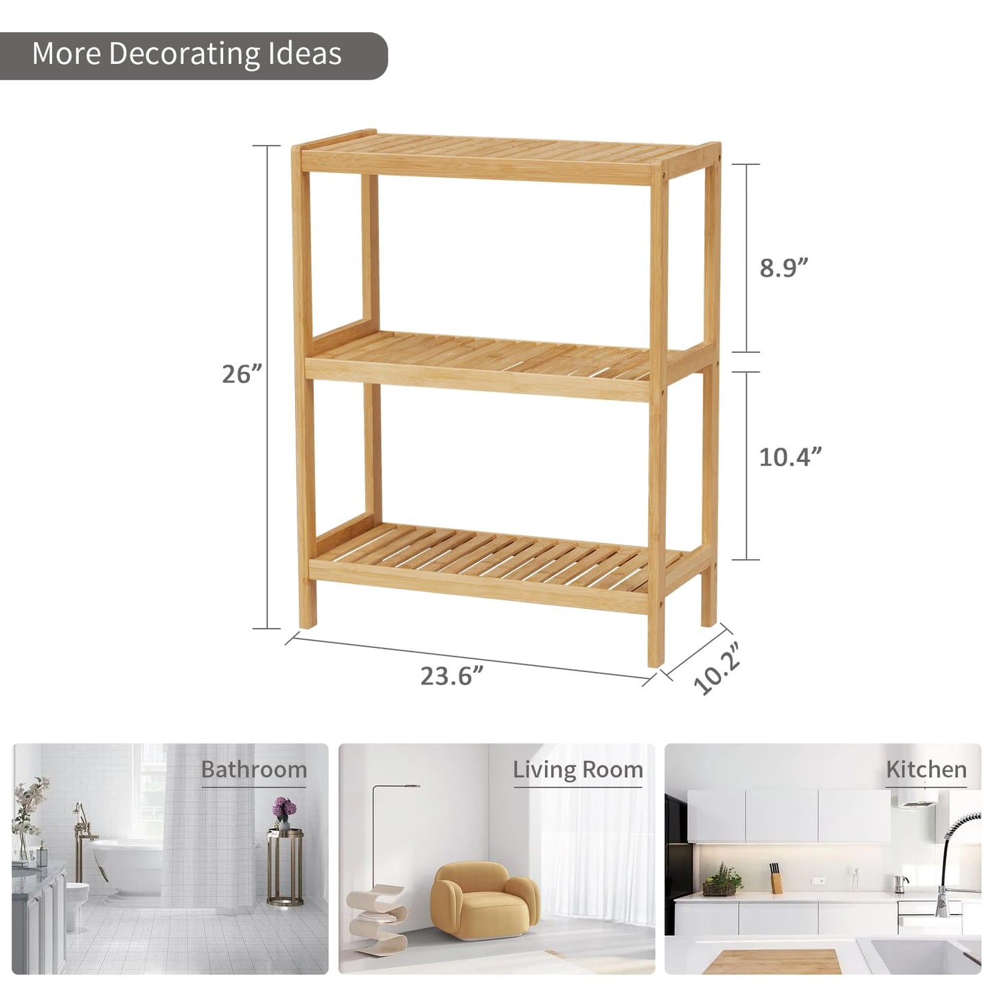 Elepude Bamboo Bathroom Shelf, Stand Utility Storage Shelf Multifunctional Bathroom Kitchen Living Room Holder Plant Flower Stand (3-Tier)