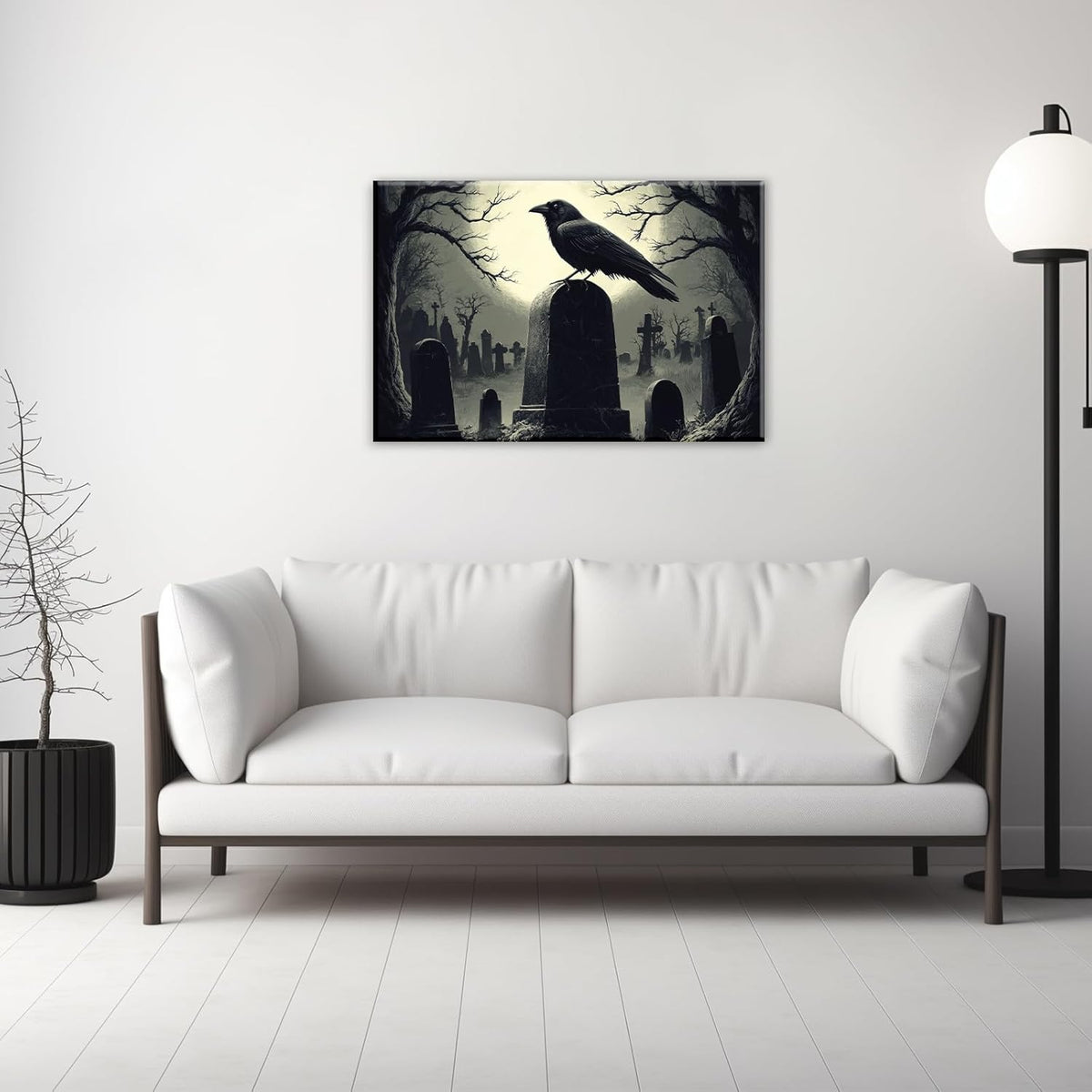 Crow Canvas Wall Art Gothic Black Bird On Branch Painting Print Spooky Forest Full Moon Scenery Poster Artwork Framed Halloween Home Decor(Artwork-3,20"x30")