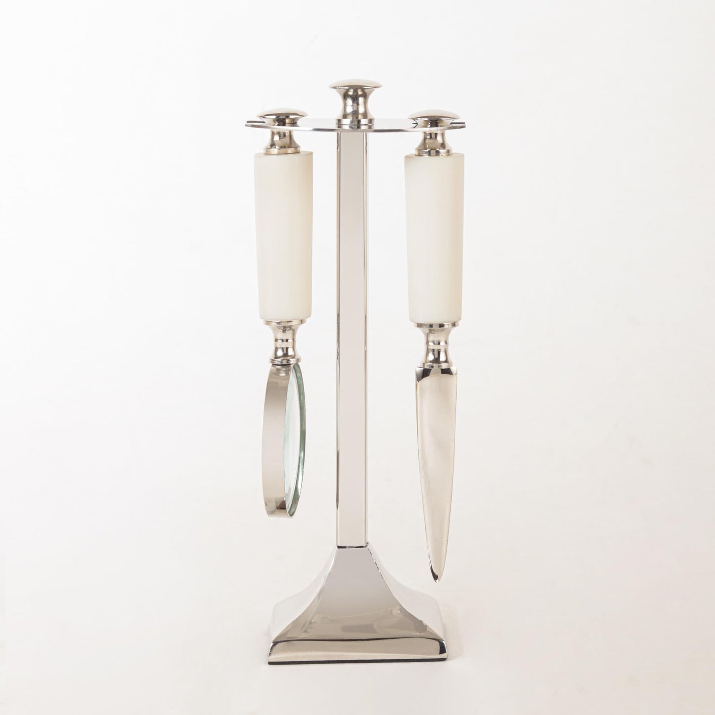 DECONOOR Set with Magnifying Glass and Letter Opener, Silver White Modern Office Desk Accessories, Decorative Home Office Decor, Professional Business Gift (Silver & White)
