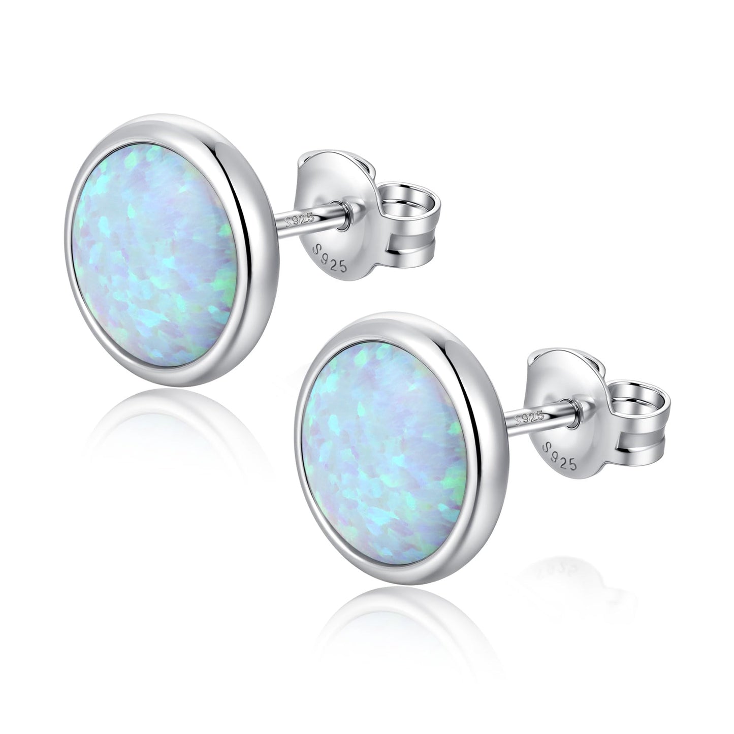 JiayangJY Silver White Fire Opal Stud Earrings for Women Sterling Silver Round Shape 7mm Opal Earrings with Push Back