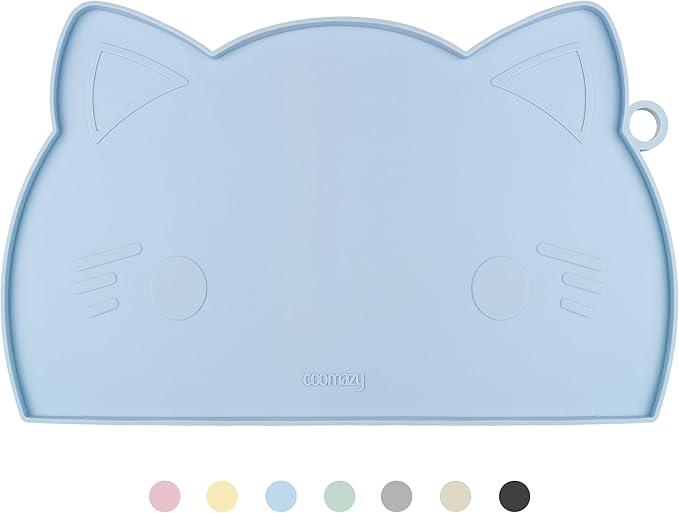 Coomazy Cat Food & Water Mat Thicker Non-Slip Silicone Mat with Raised Edge