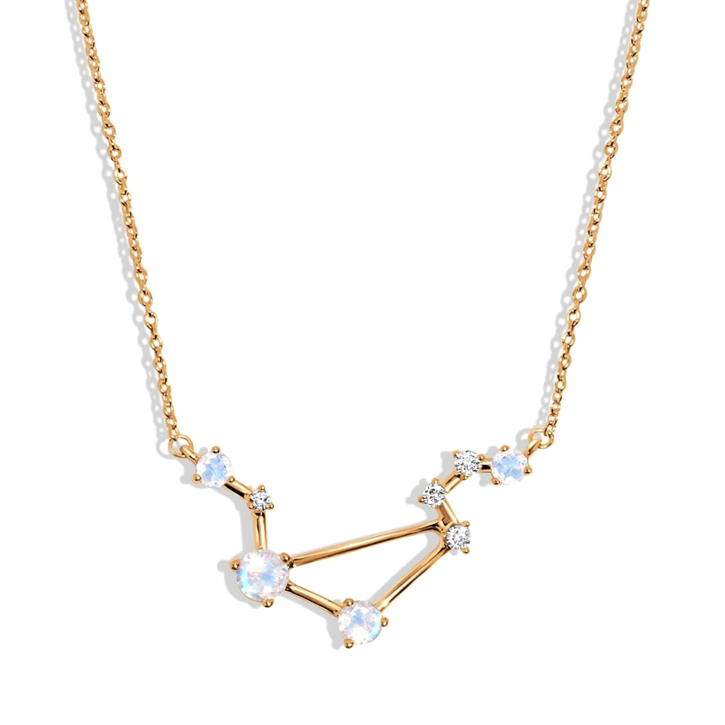 Moon Magic Moonstone Necklace - Libra Zodiac Constellation / 925 Sterling Silver - 18k Rose Gold - Yellow Gold Rainbow Moonstone Necklaces for Women/Authentic Rainbow Crystal Jewelry