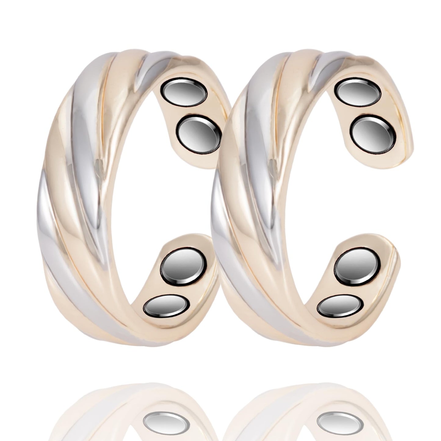 MagSølv Copper Rings for Women, 2PCS Set Pure Copper Adjustable Magnetic Ring, Two-Tone Gold Jewelry