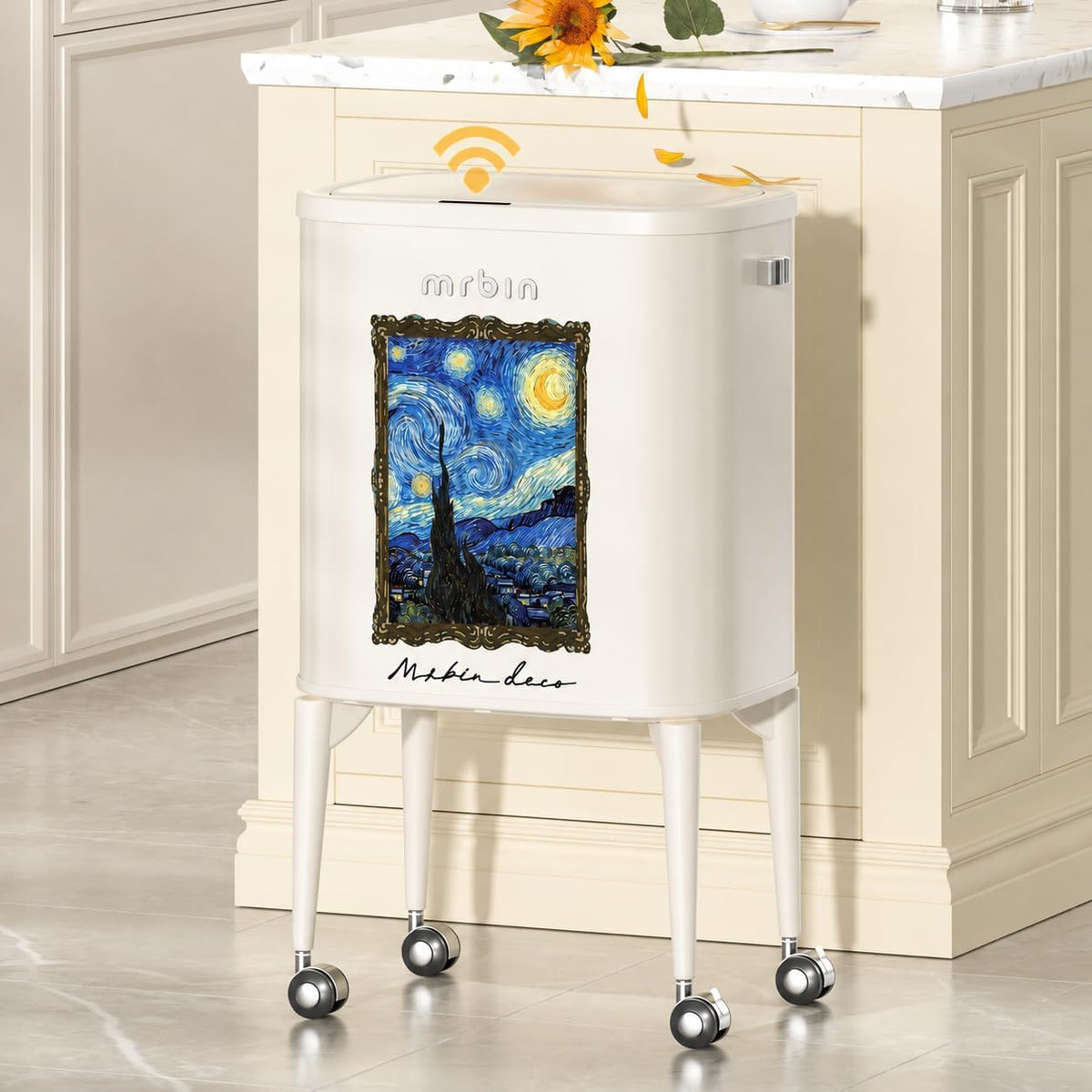 Metal Motion Sensor Kitchen Trash Can with Wheel Legs