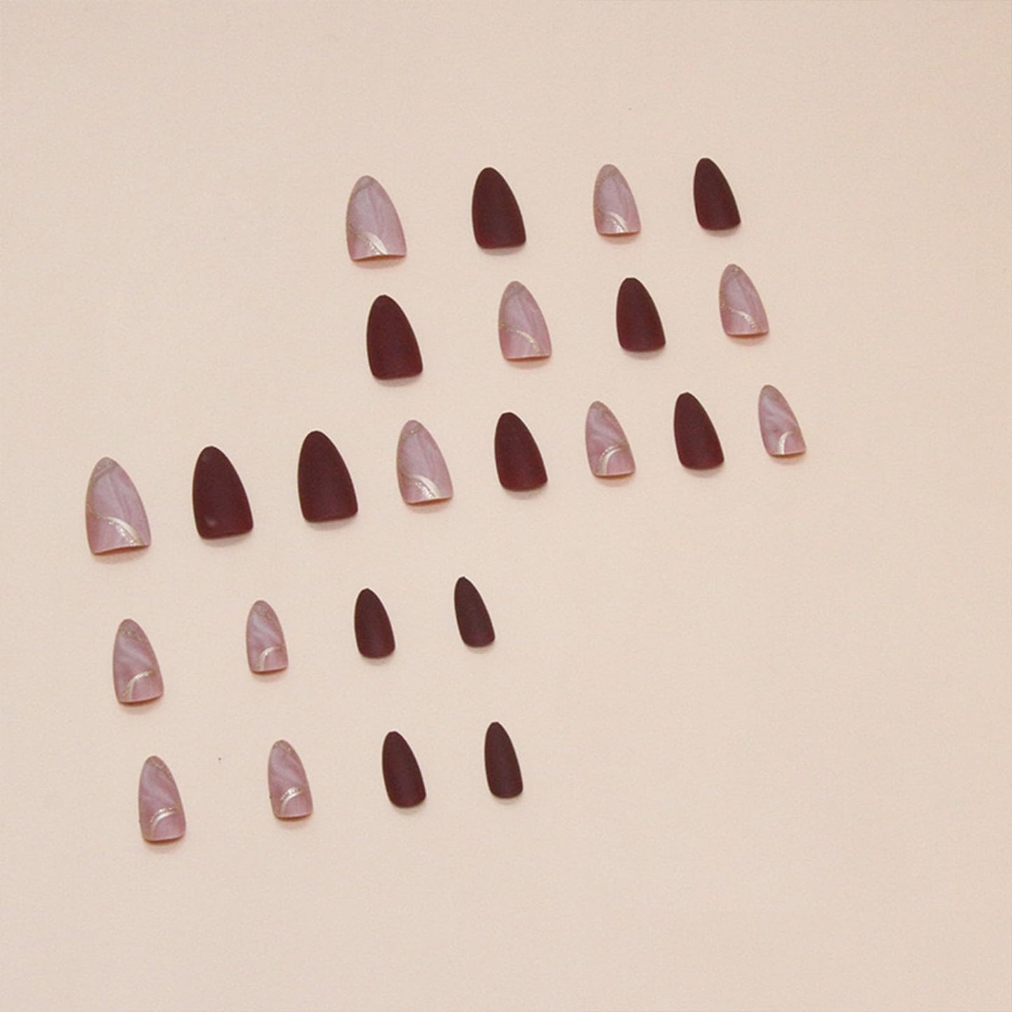 Almond Press on Nails Medium Fake Nails with Designs Marble Texture False Nails Press ons Reddish Brown Matte Glue on Nail Acrylic Full Cover Nail Artificial Stick on Nails for Women 24PCS