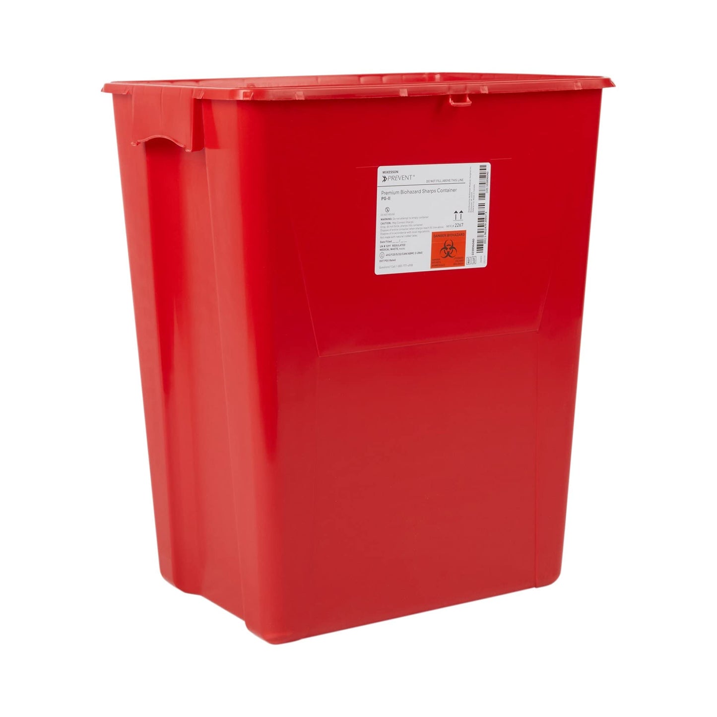 McKesson Prevent Premium Biohazard Sharps Container - Vertical Entry, Rotating Lid - Red and White, 18 gal, 13 in x 17 3/10 in x 24 3/5 in, 7 Count