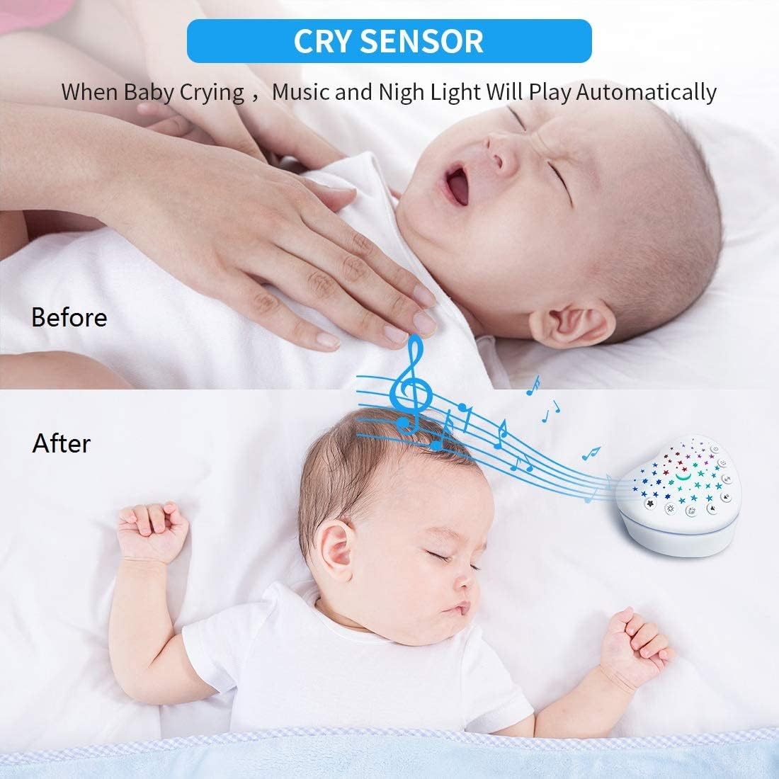 BEREST Sound Machine for Babies, Adults & Kids | 15 Soothing Sounds Featuring White Noise & 9 Lullabies, Cry Sensor, Star Projector | Mini, Rechargeable, Travel Friendly