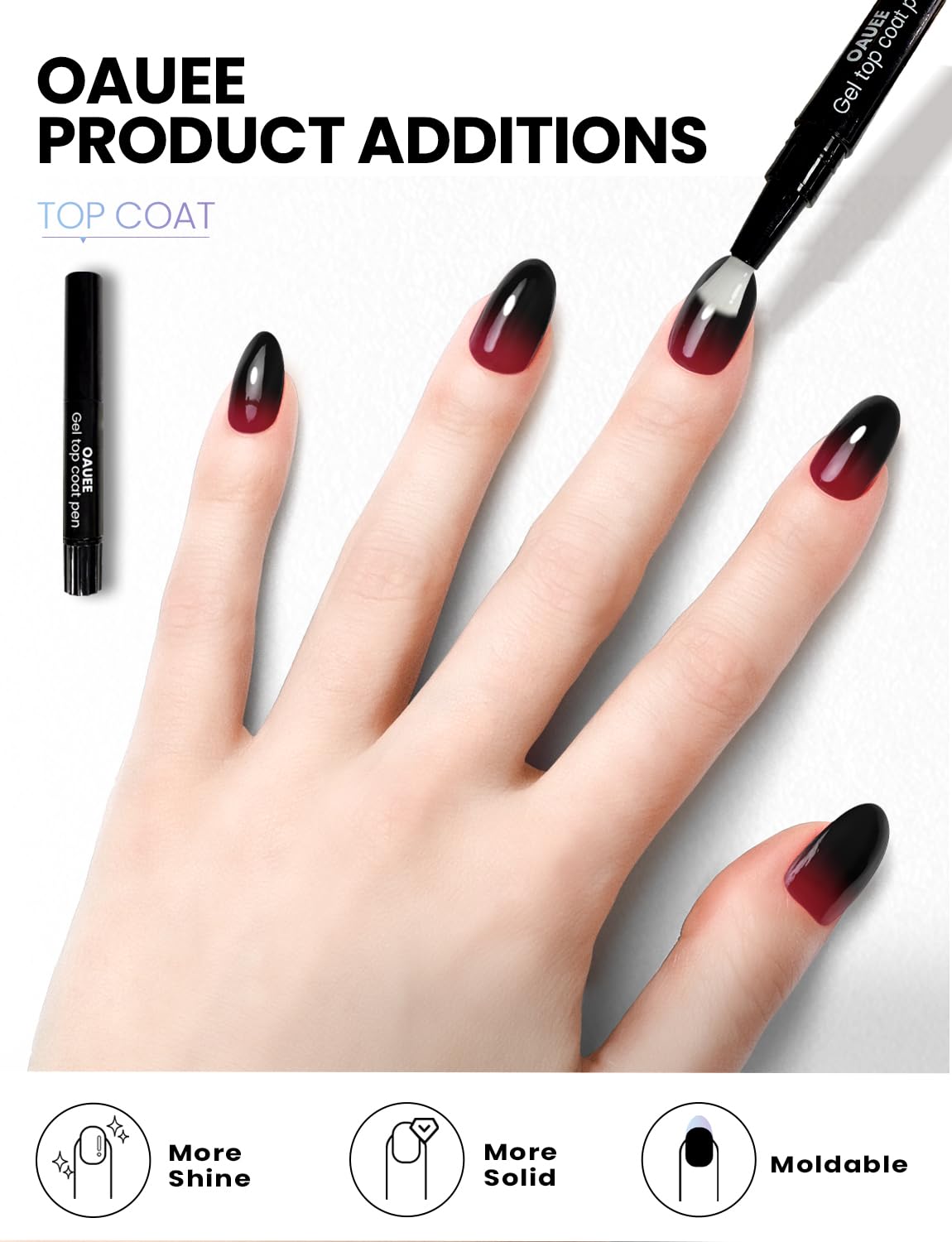 Oauee Semi Cured Gel Nail Strips | Built-In Gel Top Coat | UV Light Required | Salon Quality, Easy Application And Removal (Red and black gradient)