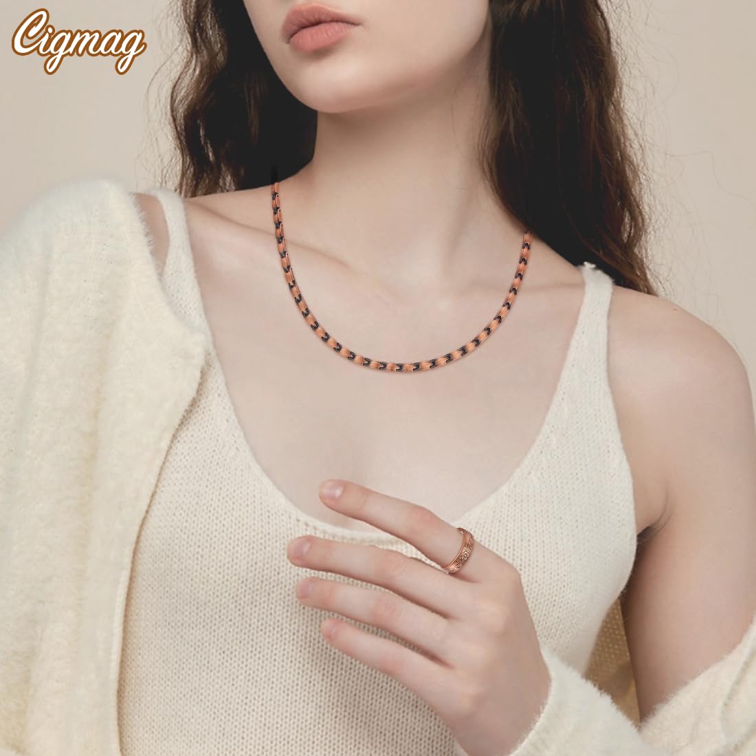 Cigmag Copper Necklace for Women, with 99% Solid Pure Ring Ultra Strength Magnets, Adjustable New Slim and Lightweight