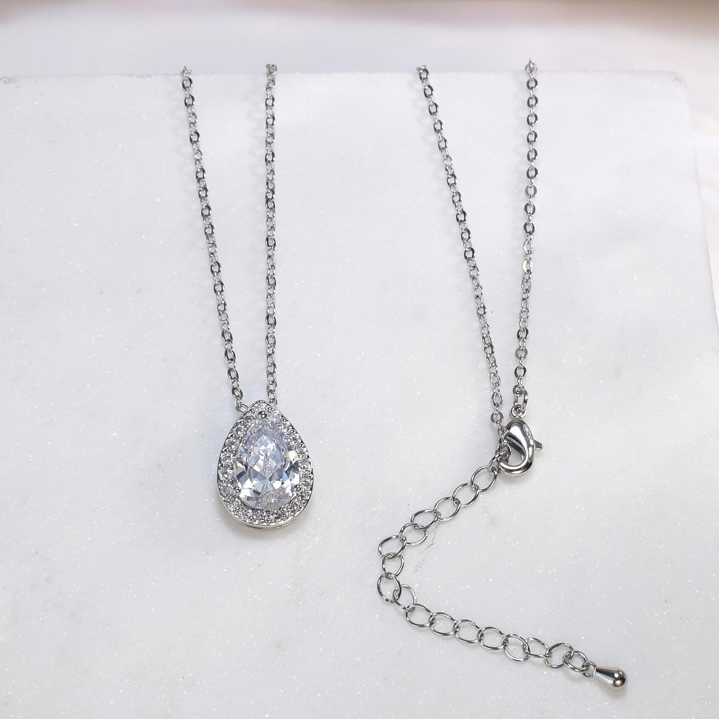 UDYLGOON Teardrop Cubic Zirconia Jewelry Set Necklace Earrings Bracelet Bridal Wedding Jewelry for Women Bridesmaid Prom Party (3 Set - White Gold Plated)