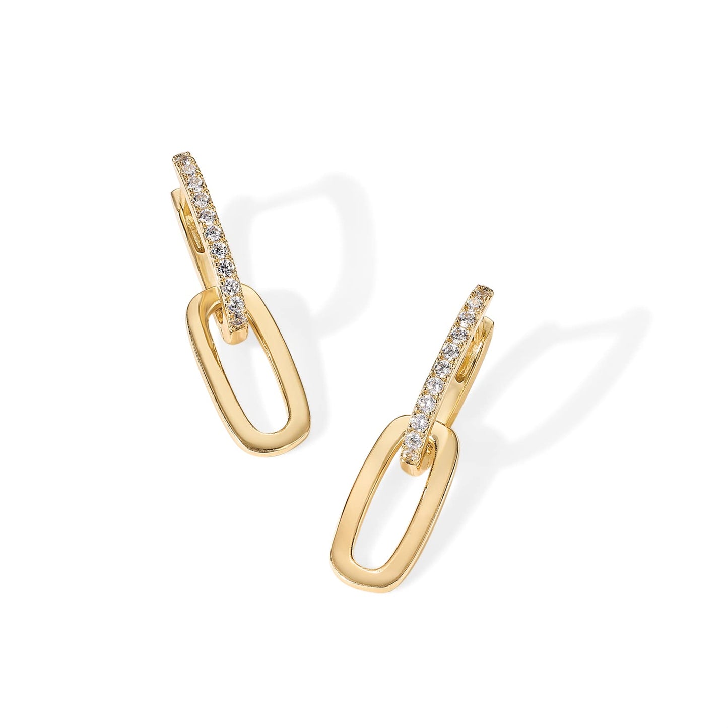 PAVOI 14K Yellow Gold Plated Convertible Link Cubic Zirconia Earrings - Link Chain Earrings & Drop Dangle