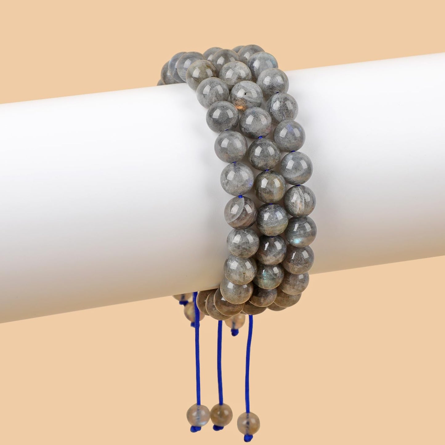 AD Beads Natural 8mm Gemstone Bracelets Healing Power Crystal Macrame Adjustable 7-9 Inch (Labradorite)