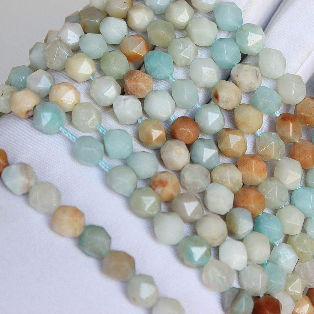 MJDCB Best Sellers Natural Stone Beads Faceted Polygon Amazonite Crystal Energy Stone Healing Power for Jewelry Making(8mm)
