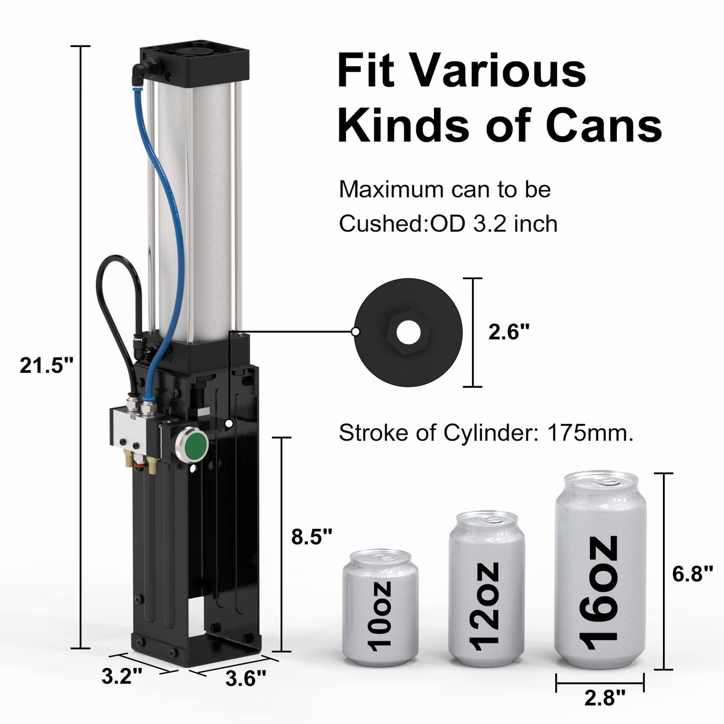 Pneumatic Can Crusher, Heavy-Duty Smasher for Aluminum Seltzer, Soda, Beer Cans and Bottles for Recycling Tools,8.5/11/12/16 Oz Metal Aluminum Cans Crusher,Gadgets for Home (Manual Button)