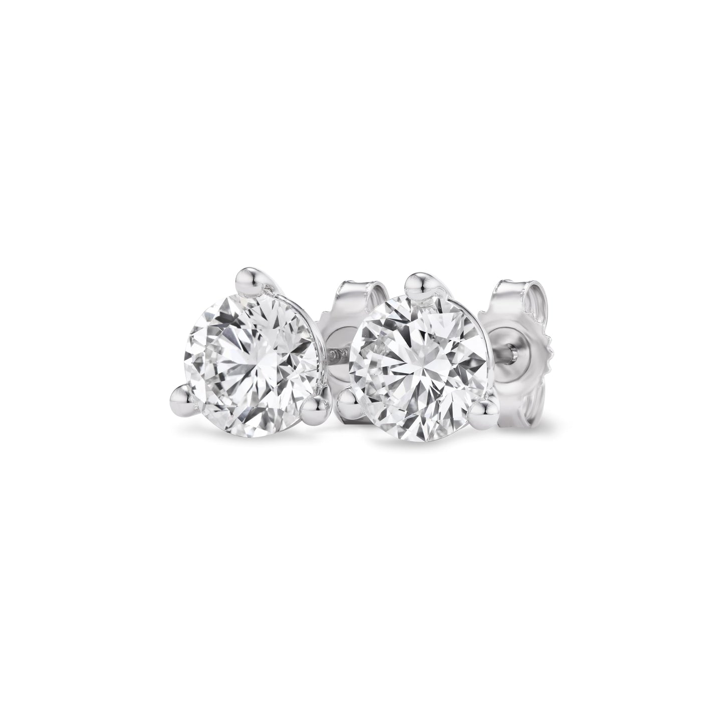 Carbon Atelier IGI Certified 2 Carat Lab Grown Diamond Round Stud Earrings for Women I 14k White Gold Earrings for Her (I-J, VS1-VS2, 2.00 cttw) 3-Prong Martini Set Diamond I Push Back Studs