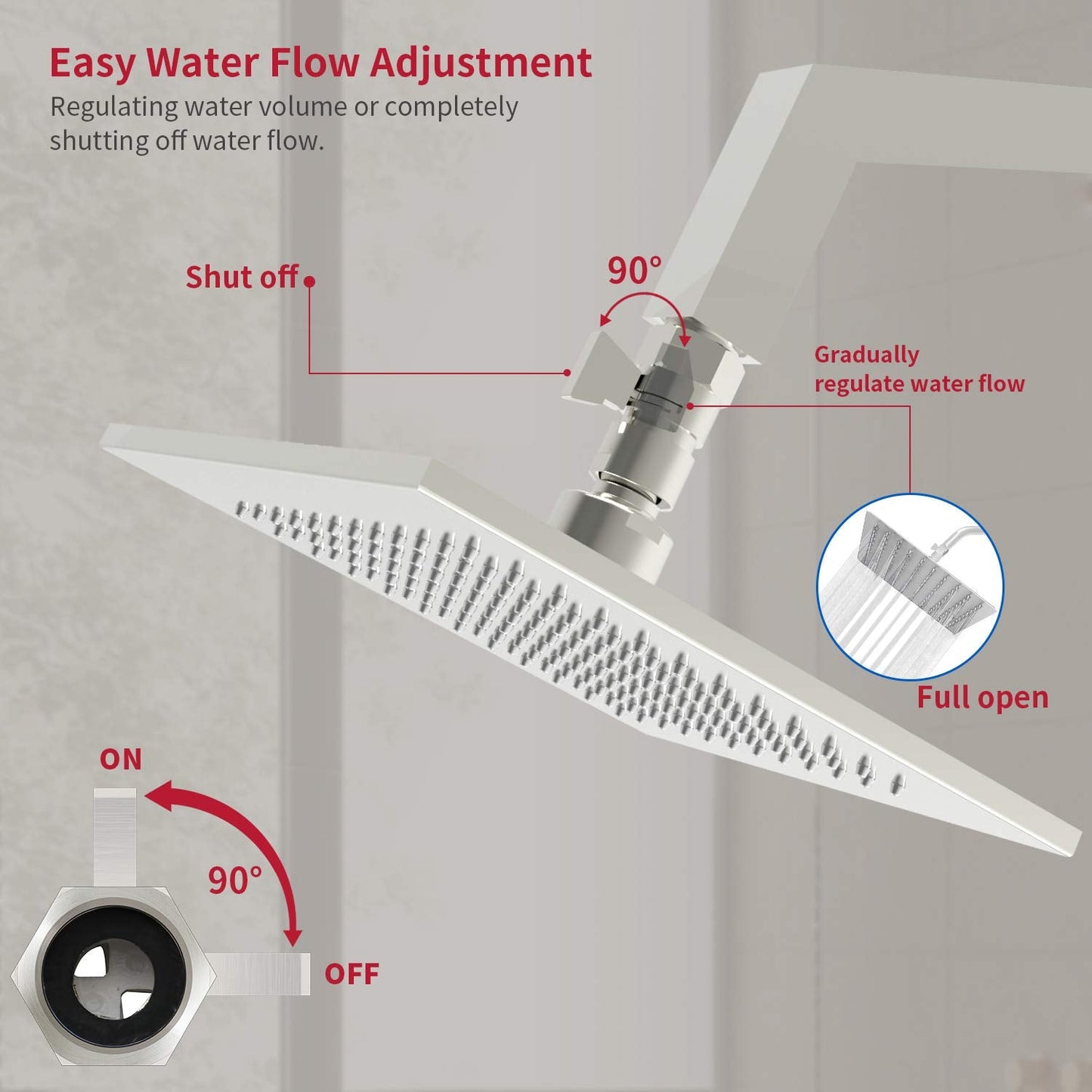 Water Flow Control Shut Off Valve with Brass Adjustable Hand Level Water Pressure Regulator for Hand Held Shower Head & Bidet Sprayer, Brushed Nickel Water Saver G1/2