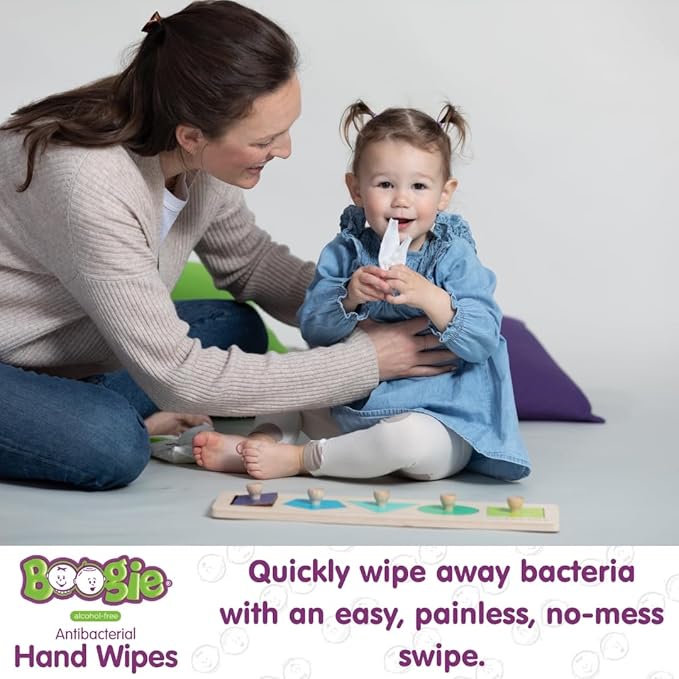 Antibacterial Hand Wipes by Boogie, Alcohol Free, Hypoallergenic and Moisturizing Aloe, Hand Wipes for Kids and Adults, Single Packs, 30 Wipes (Pack of 3)