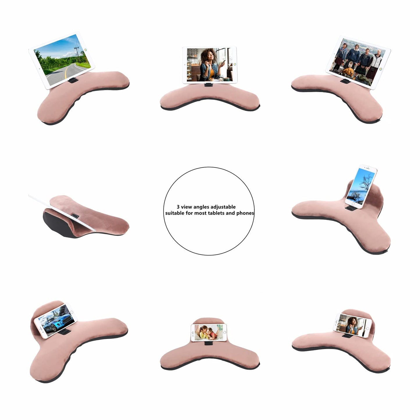 Soft Pillow for ipads, Multi-Angle Phones&Tablets Pillow Lap Cushion Stand, Universal ipad Tablet Reading Stand Pillow Holder as Gift Idea for ipads, Tablets, EReaders, Smartphones, Magazines(Brown)