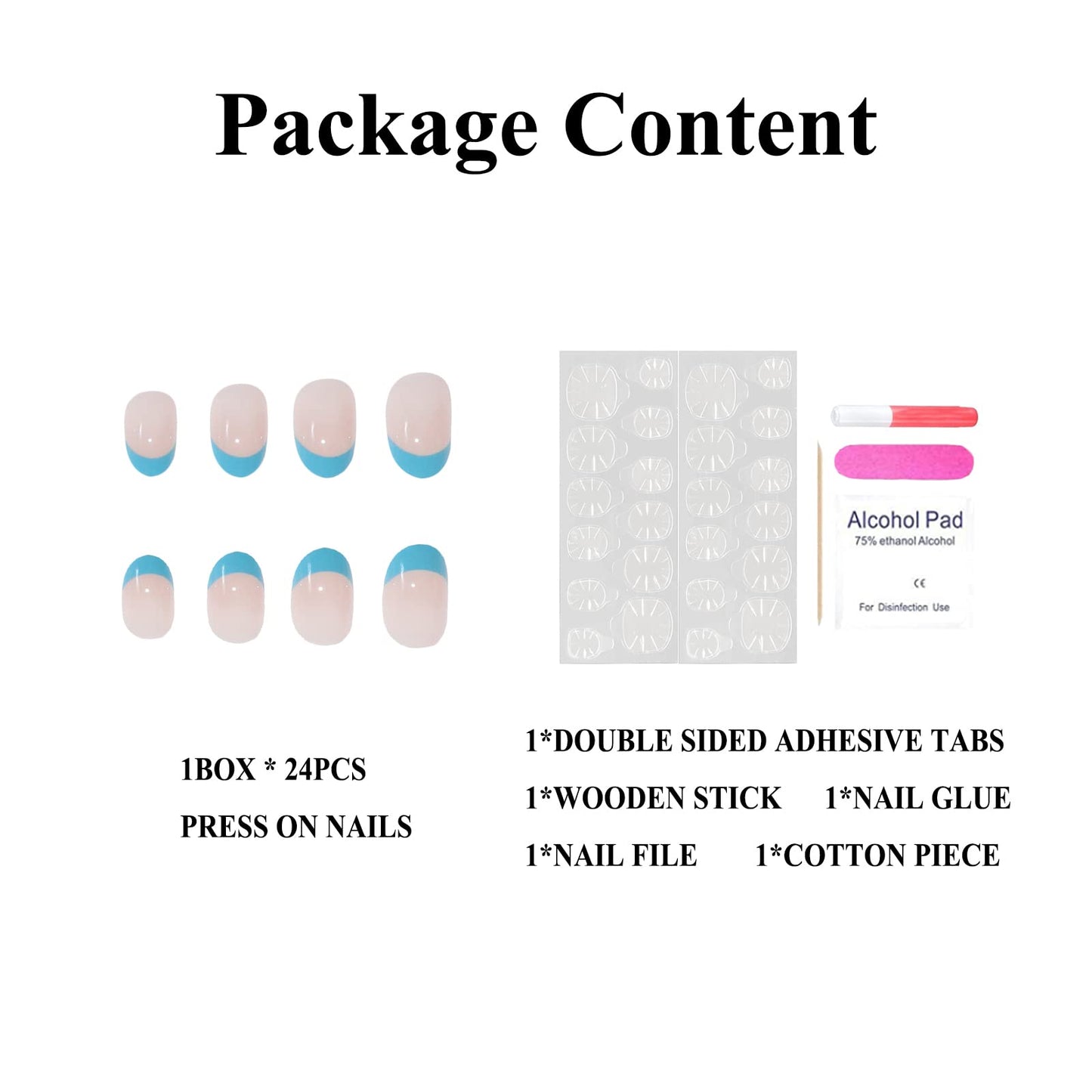 MERVF Blue French Tip Press on Fake Fingernails and Toenails Matching Set