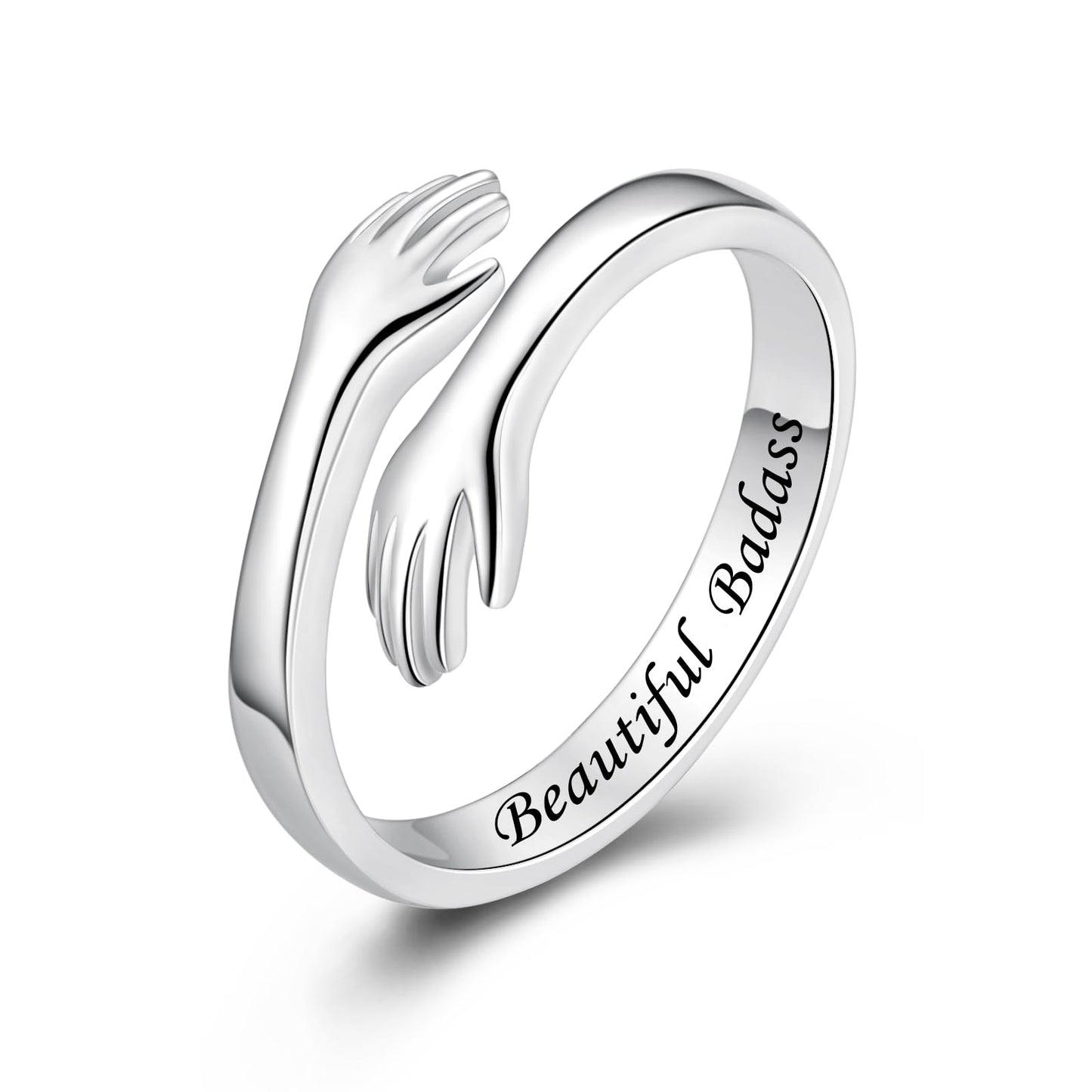 ACJFA S925 Sterling Silver Hug Ring for Women Adjustable Thumb Ring Birthday Gifts (Beautiful Badass)