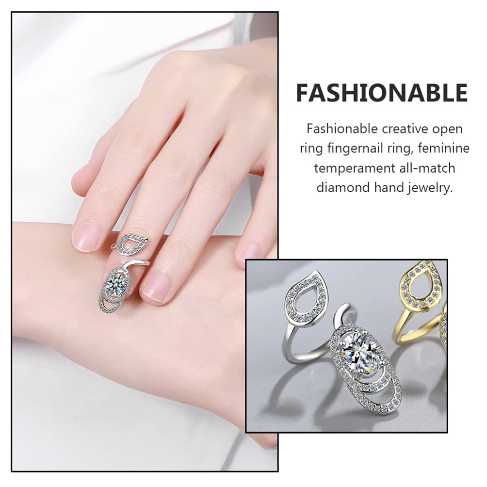 Holibanna Adjustable Open Fingernail Ring Rhinestone Nail Decorative Jewelry for Women Fingertip Nail Ring Party Hand Accessories