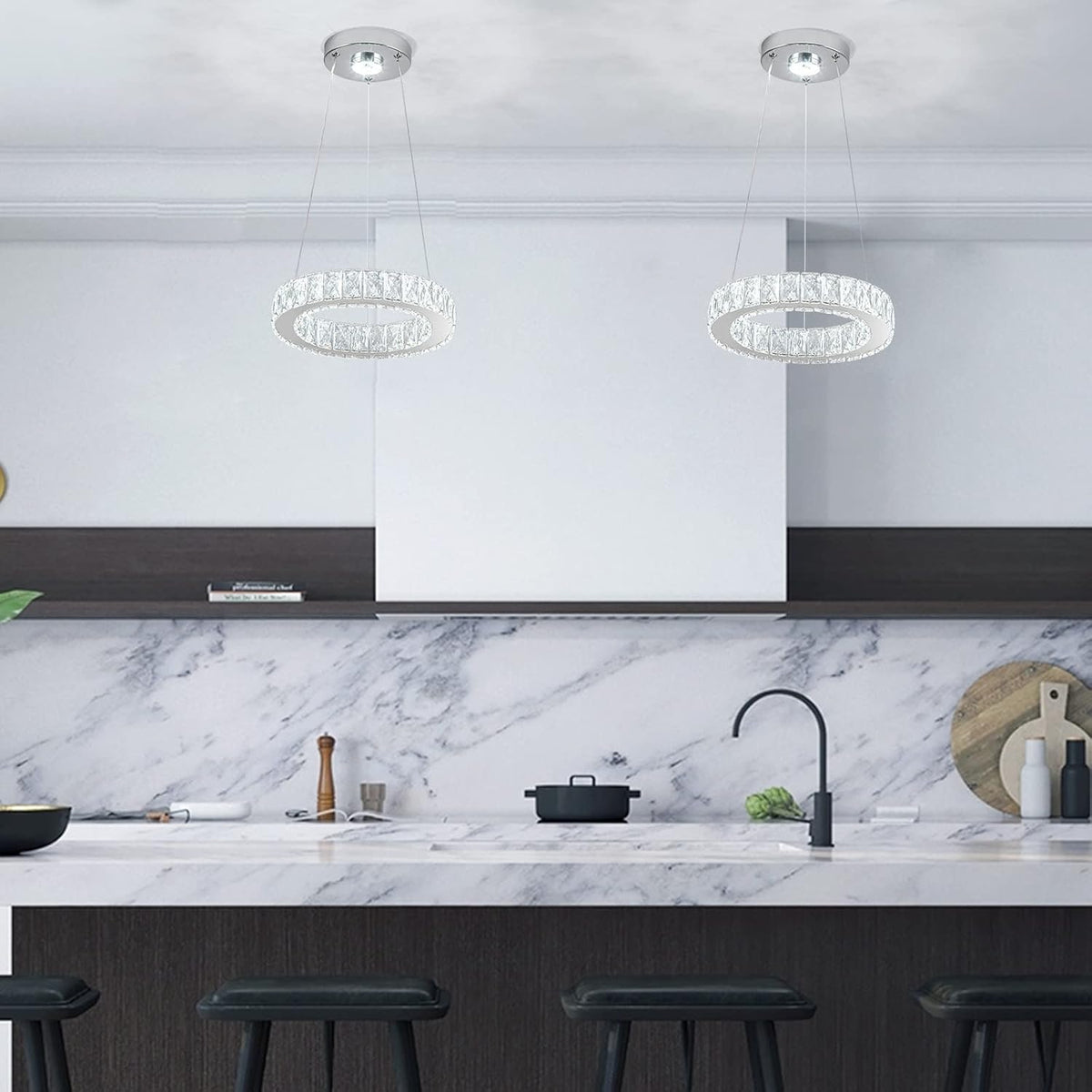 11.8" Crystal Chandelier LED Round Flush Mount Ceiling Light Fixture Modern Hanging Pendant Lighting Mini Ring Chandeliers for Dining Room Kitchen Island Hallway Bathroom (Cool White)
