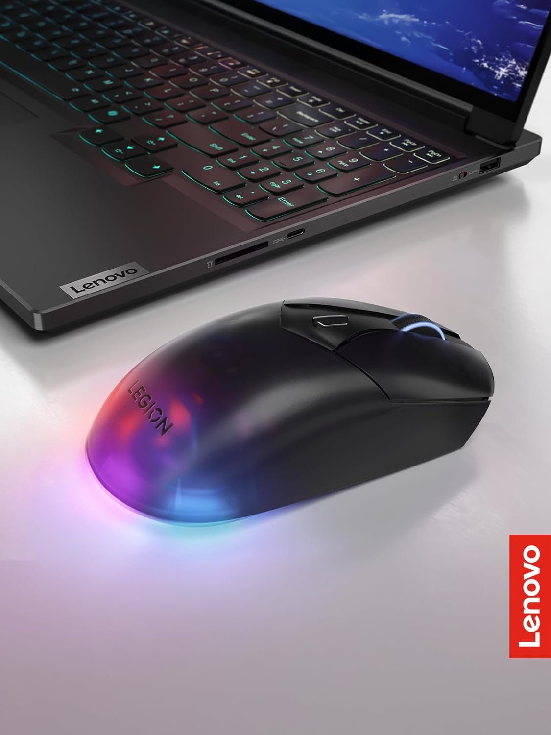 Lenovo Legion M410 Wireless RGB Gaming Mouse – 6 Button Palm Grip Mouse with 16,000 DPI, 53 Hour Rechargeable Battery, 2-Zone RGB Lighting, NVIDIA Reflex Compatible