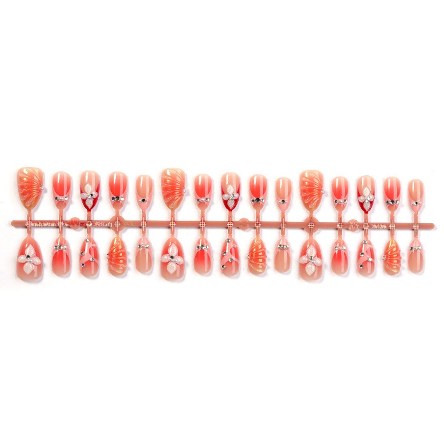Almond Press on Nails Long Fake Nails Red Artificial Nail SEENEEY Flowers Pearl Cute Stick on Nail for Women 24pcs