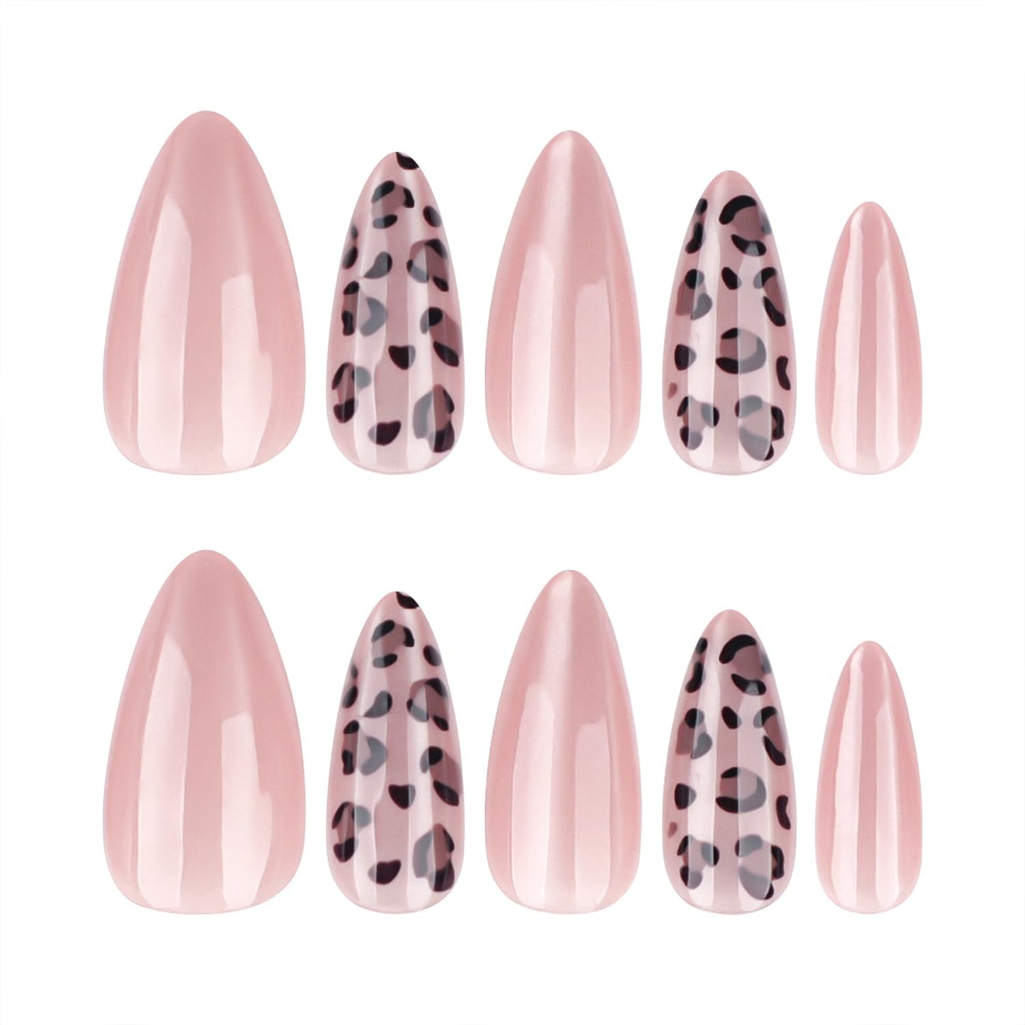Leopard Print Press On Nails Long Almond Soft Gel Fake Nails, Nude Brown Glossy Animal Print Glue On Nails, Reusable Elegant False Nails for Women, Salon Quality 24PCS