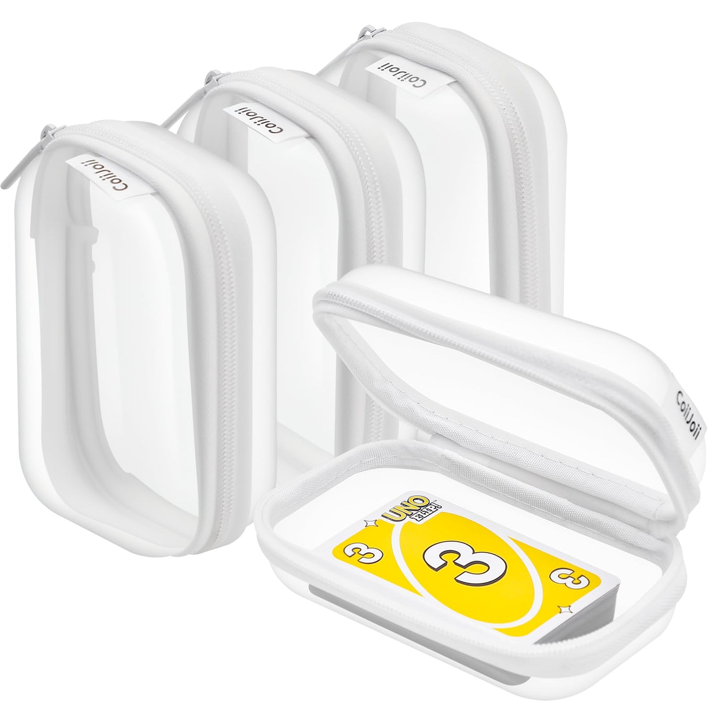CoiiJoii Board Game Storage, Extra Small Clear Hard Shell Case with Zipper, 4 Packs Board Game Organizer and Storage for Games Craft Hobby Art Supplies