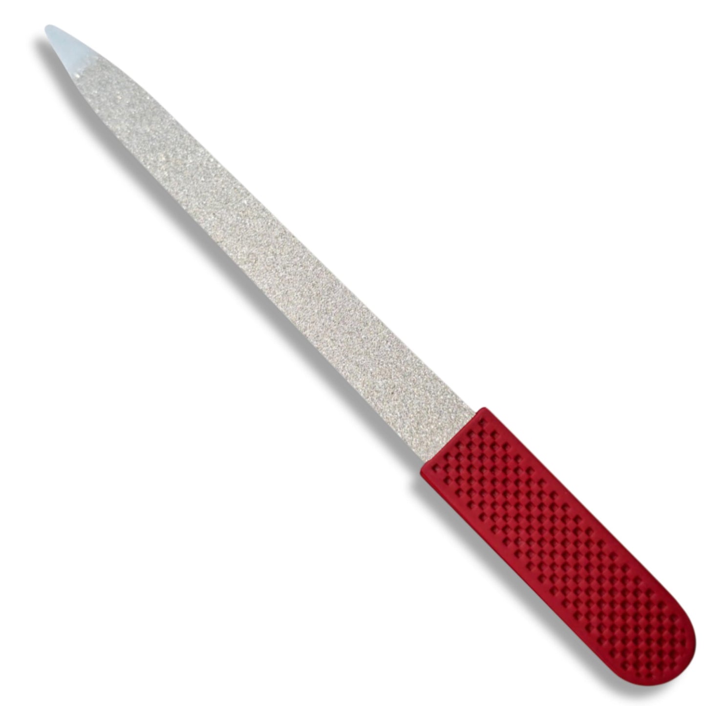Professional Ruby Red Sapphire Nail File – Fine & Coarse, 5" Stainless Steel, Double-Sided Metal File, Ergonomic Non-Slip Handle, for Natural, Gel, Acrylic Nails, Manicure & Pedicure Tool