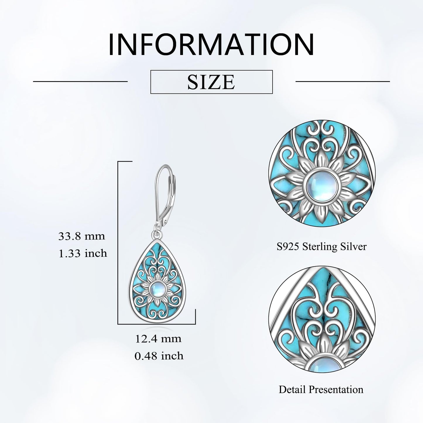 YONFQE Filigree Dangling Earrings Sterling Silver Teardrop Turquoise Drop Dangle Earring Filigree Leverback Gifts for Women