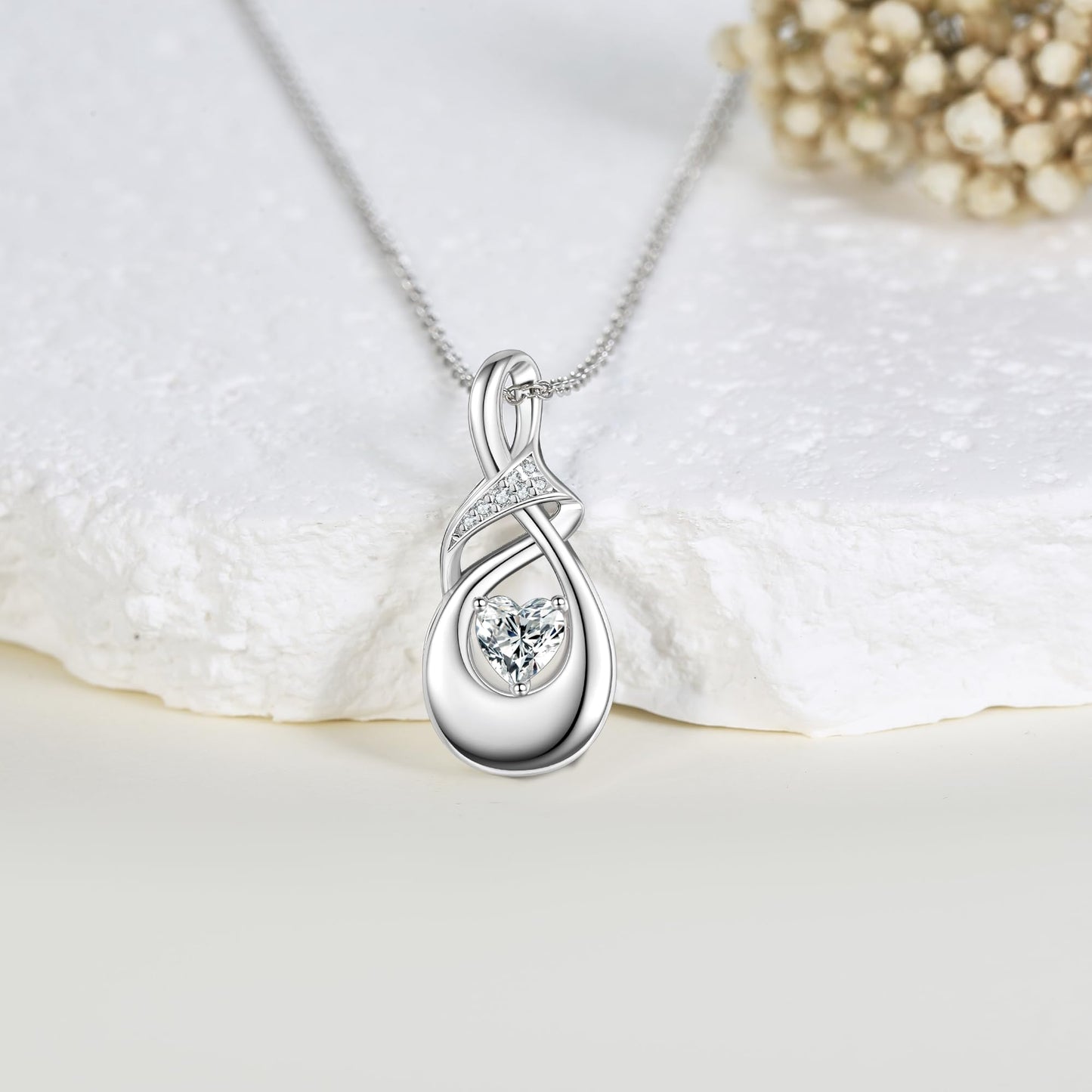 POPLYKE Infinity Ashes Necklace for Women Sterling Silver Cremation Jewelry Urn Necklaces for Ashes for Women Infinity Pendant Heart Cubic Zirconia