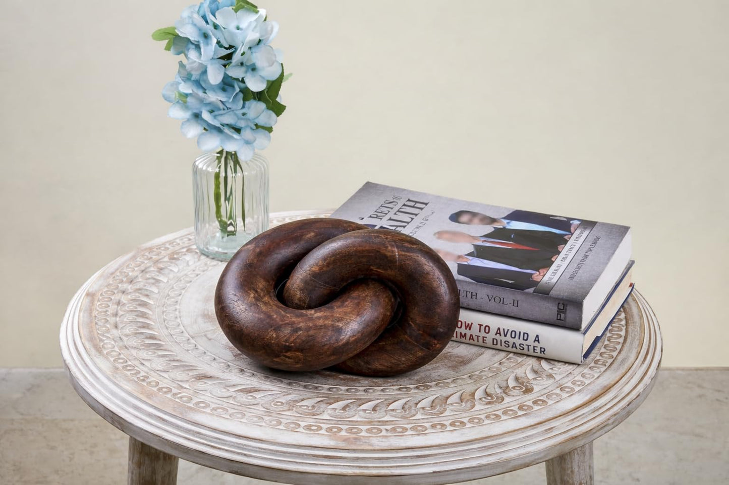 Eximious India Knot Coffee Table Home Console Table Decor Items Book Shelf Decor Accents Living Room Wood Knot Decor Chain Link Decor - Housewarming, Anniversary Wedding Gift Ideas (Walnut Wood)