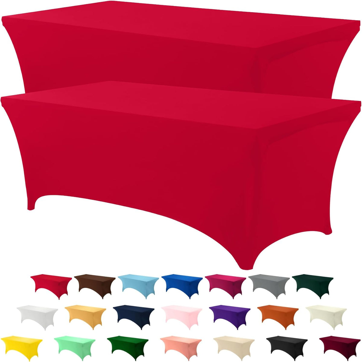 Utopia Kitchen 6FT Spandex Tablecloth [2 Pack, Red] 200 GSM Stretch, Fitted, Washable and Wrinkle Resistant Table Cloth Rectangle Cover for Trade Shows, Wedding, Parties [72Lx30Wx30H Inch]