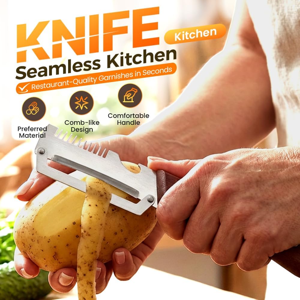 2026New Multi-functional Vegetable Peeler, Ktchen Multi-function Stainless Steel Thickened Fruit Peeler Knife with Wooden Handle, 3-1,Suitable for Peeling Fruits and Shredding Scallions (3PCS)