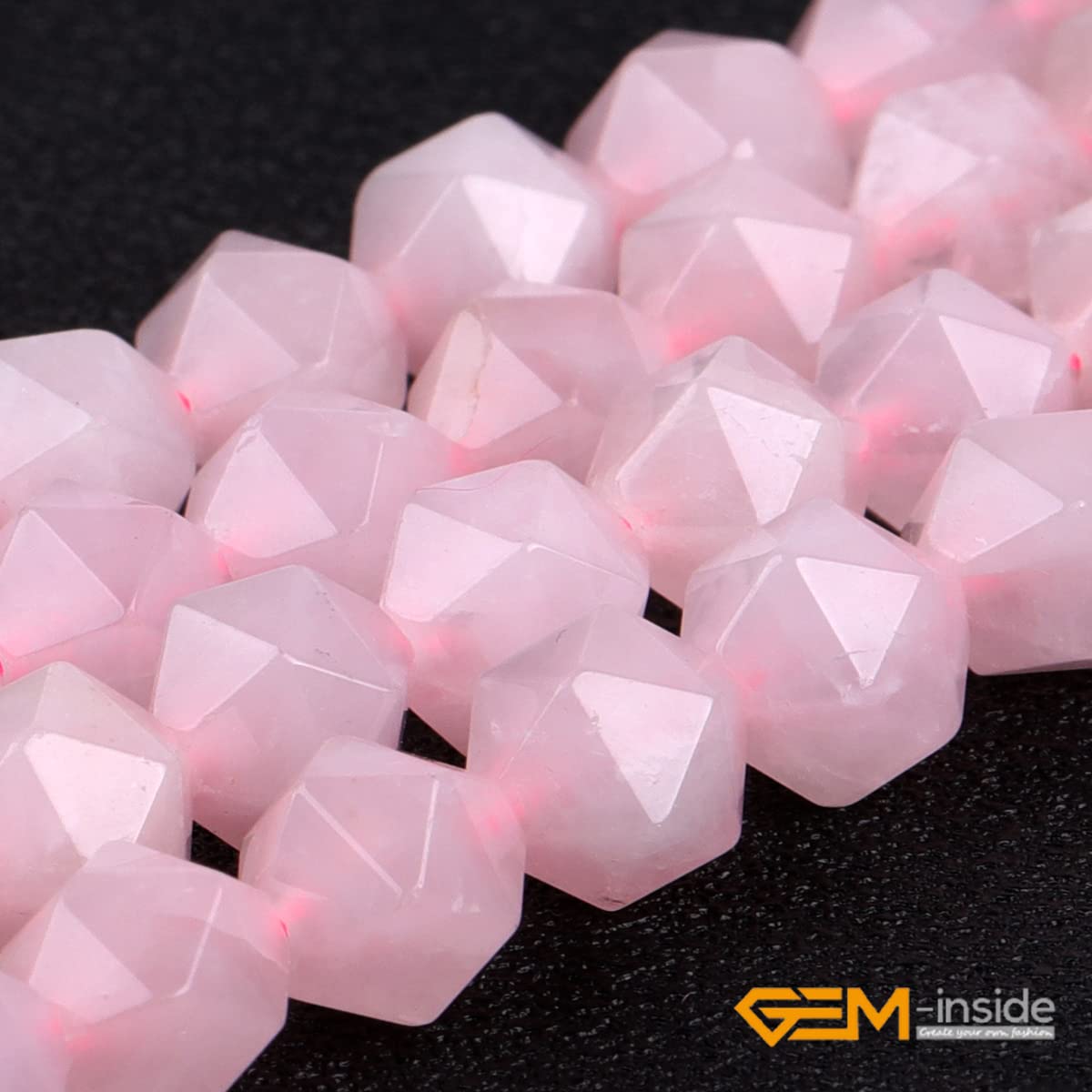 GEM-Inside Natural 8mm Pink Rose Quartz Gemstone Loose Beads Faceted Cambay Crystal Energy Stone Power for Jewelry Making 15"
