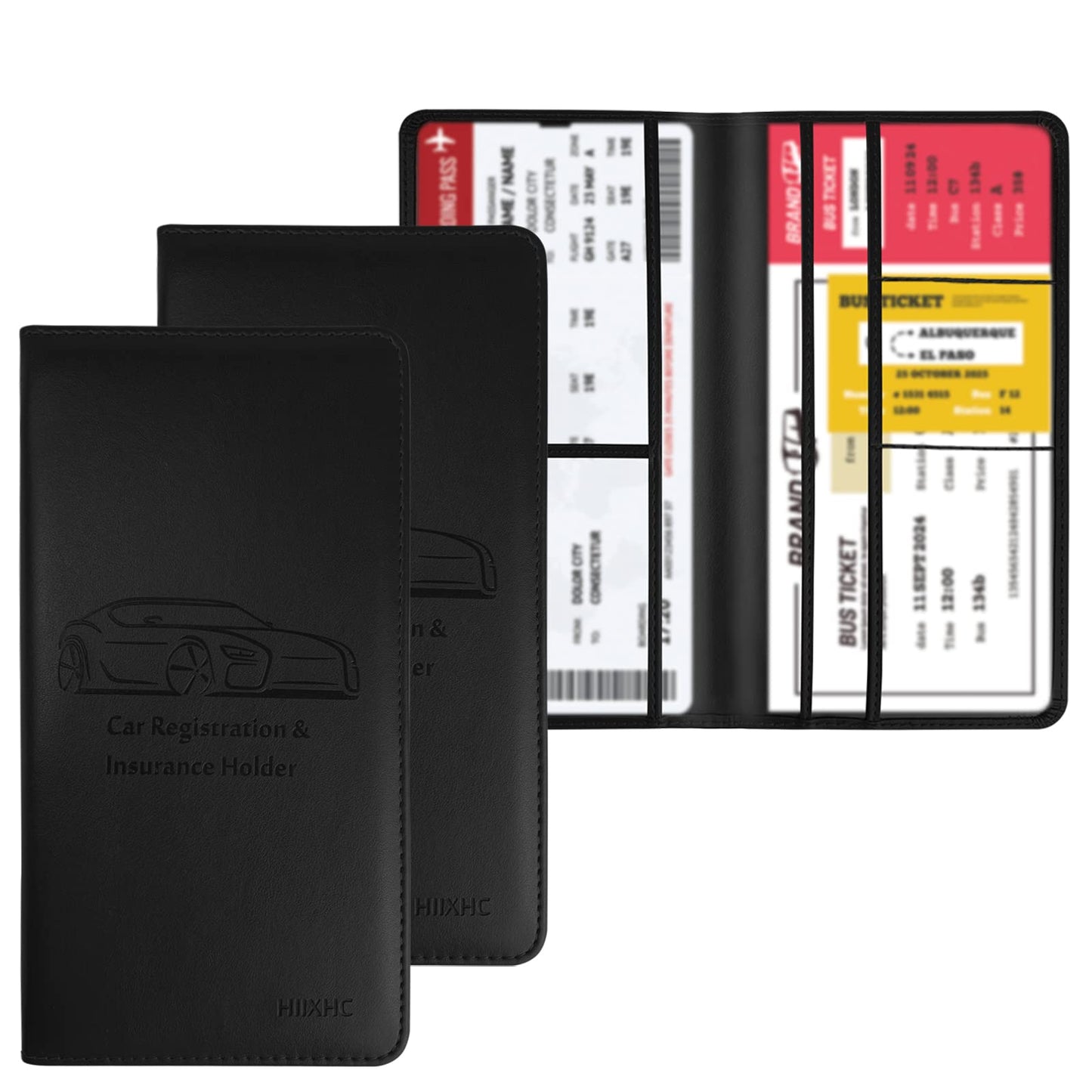 Car Registration and Insurance Card Holder - Leather Vehicle Glove Box Automobile Documents Paperwork Wallet Case Organizer for ID, Driver's License, Key Contact Information Cards