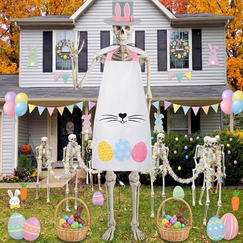Mepase 12ft Skeleton Costume Accessories Set Oversize Hat and Apron Prop Giant Outdoor Indoor Yard Garden Lawn Decoration - style: Easter