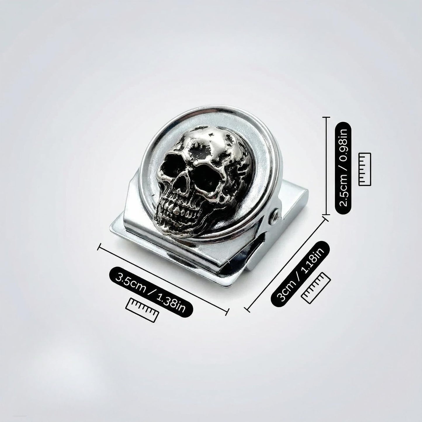 Silver Skull Fridge Magnets Set of 6 Gothic Decorative Strong Hold for Kitchen Office Whiteboard (Silver Skull Clips)