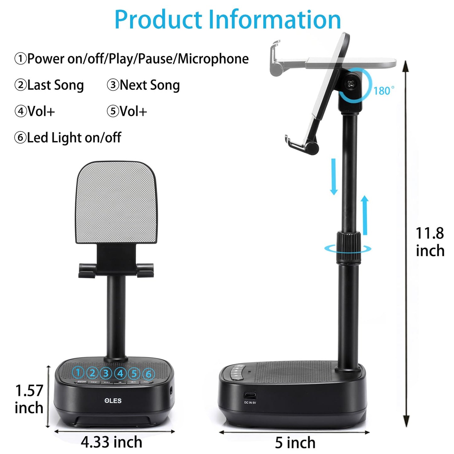 OLES Gifts for Men Women, Adjustable Cell Phone Stand with Wireless Bluetooth Speaker(7-11''Height), Unique Birthday Gifts for Dad Mom Him, Phone Holder Led Color Light for iPhone/Android/Tablets