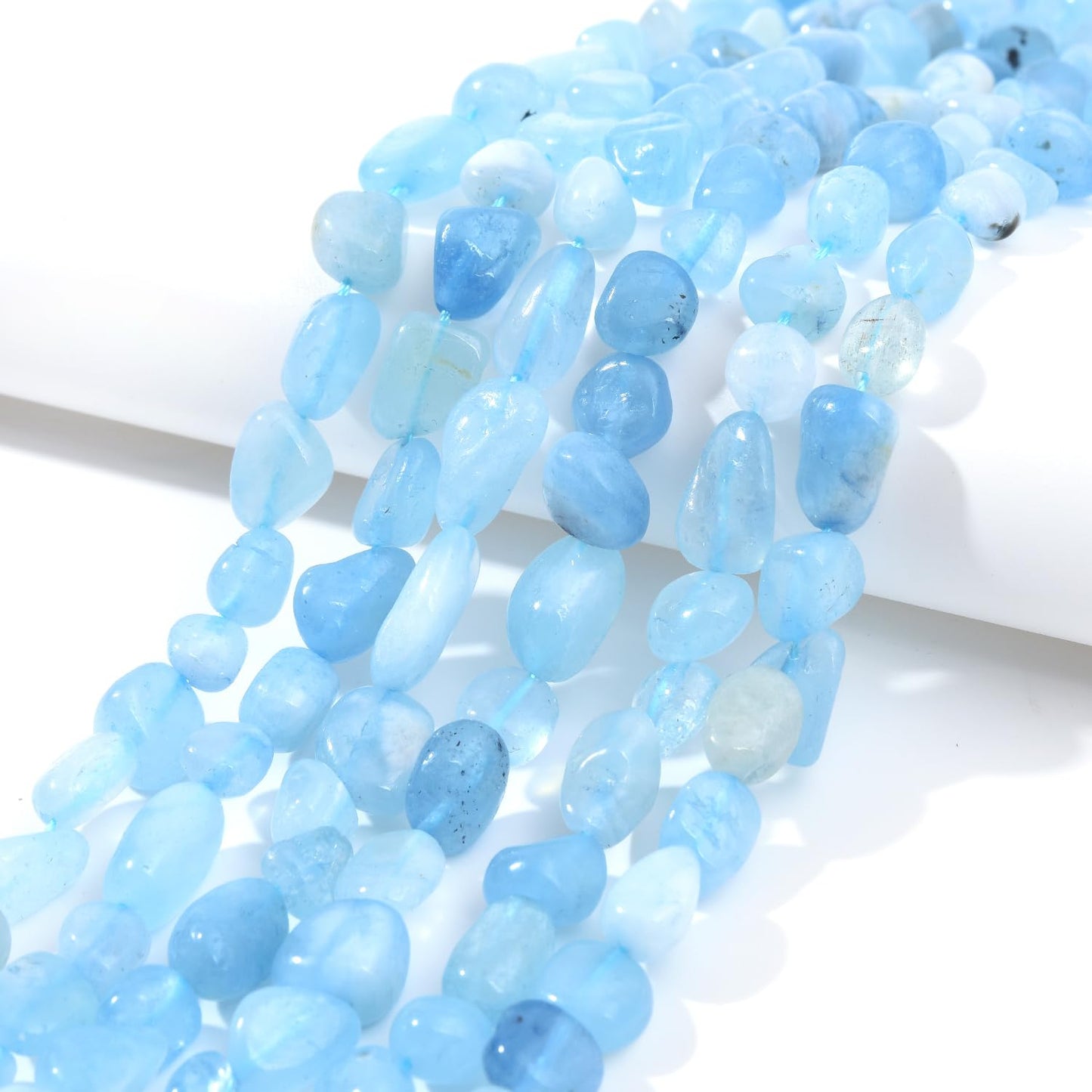 PLTbeads Aquamarine Pebble Nugget Oval Free Tumbled Stone 6-8mm Natural Gemstone Loose Beads Approx 15.5 inch for DIY Jewelry Making