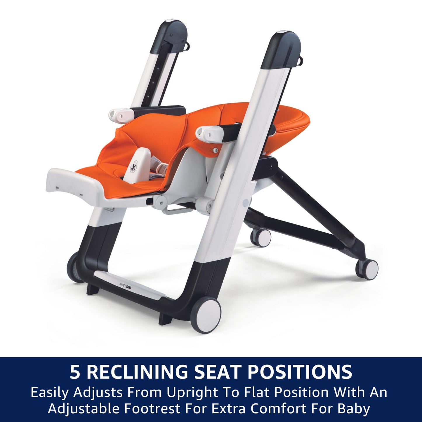 Peg Perego Siesta, Grow with Baby Folding High Chair & Recliner, Height Adjustable, Quick Clean & Easy Push Wheels for Babies & Toddlers, Made in Italy, Aquarelle (White)