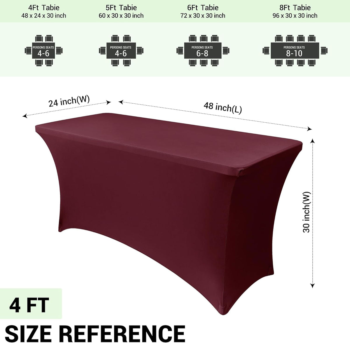 Obstal Spandex Table Cover 4ft Fitted Tablecloth Rectangular - Stretch Rectangle Folding Table Cloth for Birthday Party Wedding Banquet, Wine Red, 48L x 24W Inch